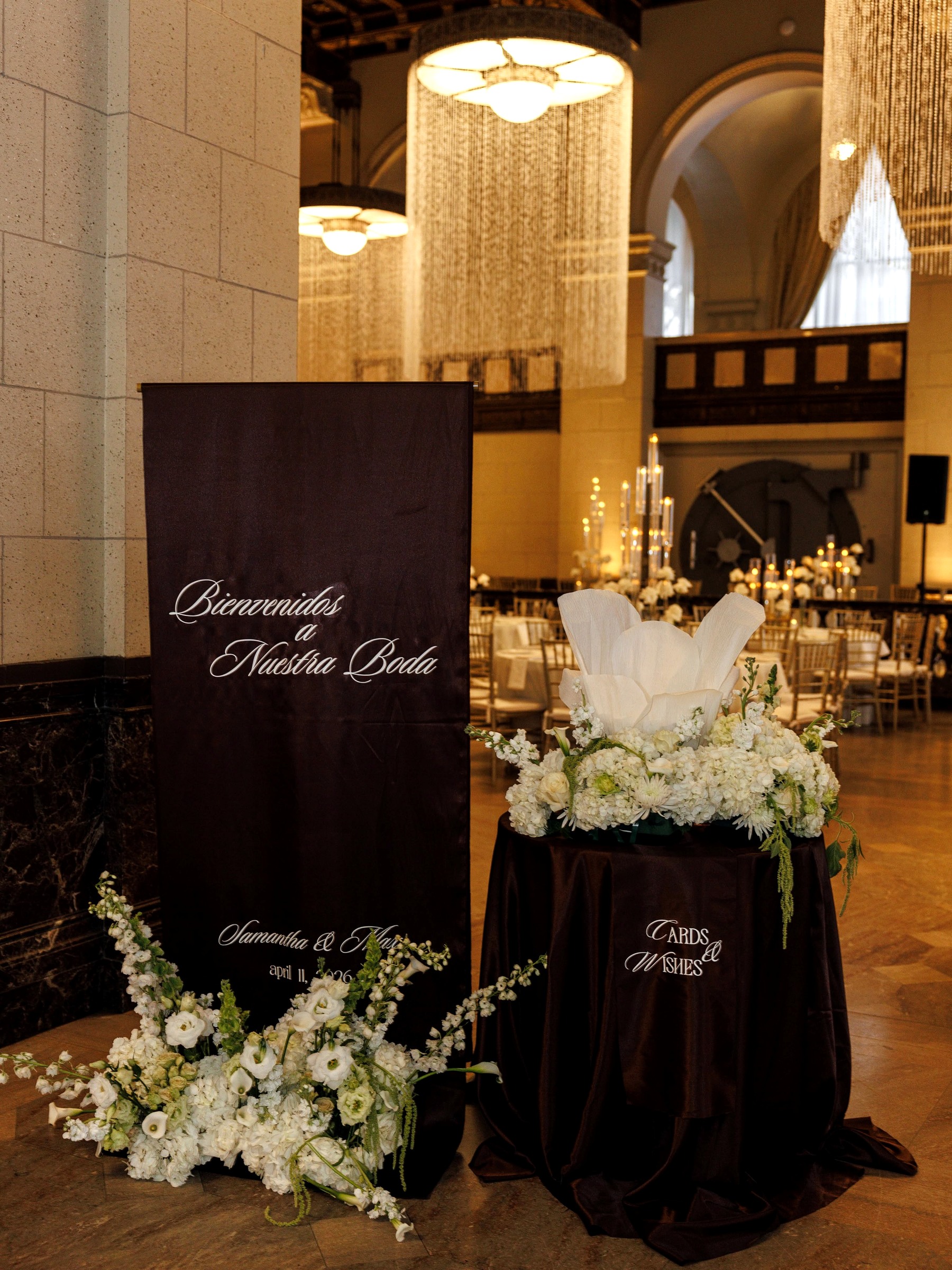 Wedding reception floral styling